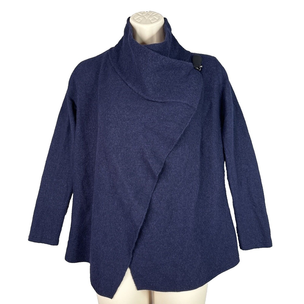Tahari Women S Merino Wool Blend Wrap Jacket Navy Asymmetrical Toggle Coat - Picture 2 of 10
